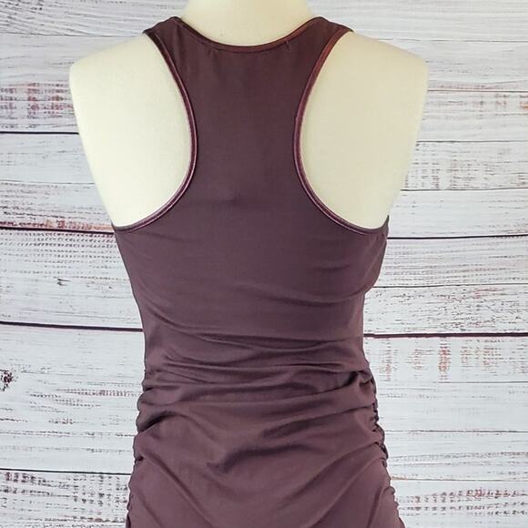 Michael Stars Midi Dress L Burgundy Foil Trim Racerback Ruched Beachy Vaca NWT - Picture 4 of 12